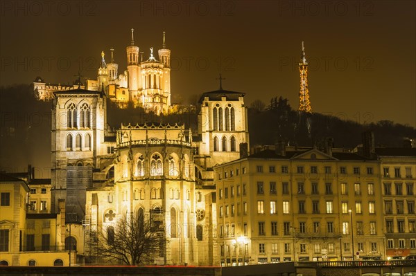 Basilica of Notre-Dame de Fourviere at night, Lyon