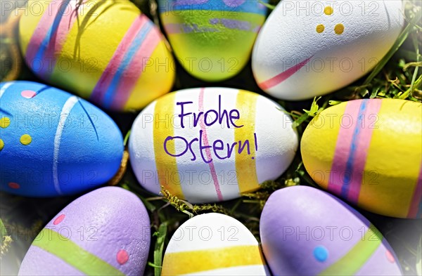 Colorful Easter eggs and German Easter Greeting