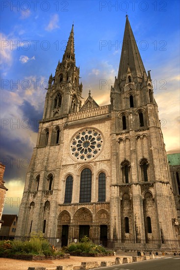 West facade with the Royal Portal of the Gothic Cathedral of Chartres