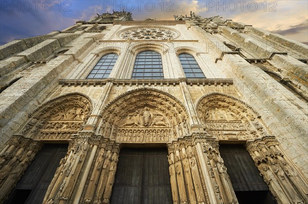West facade with the Royal Portal of the Gothic Cathedral of Chartres