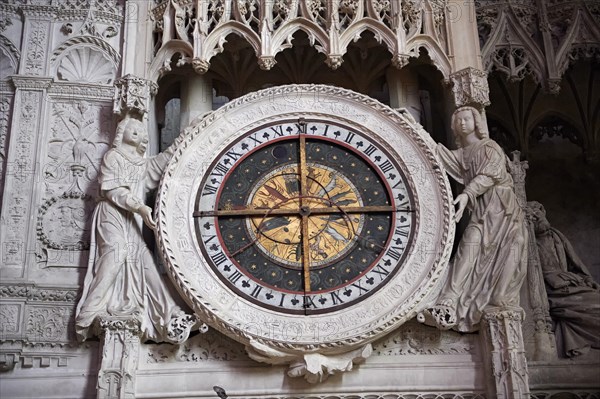 16th century flamboyant Gothic astrological clock in the choir screen of the Cathedral of Chartres