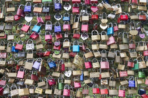 Love locks on a wire fence