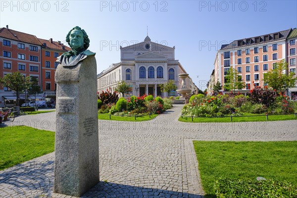 Bust of Friedrich von Gartner in front of the State Theatre at Gartnerplatz