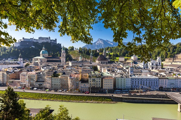 View from the Kapuzinerberg on the old town with Hohensalzburg Castle