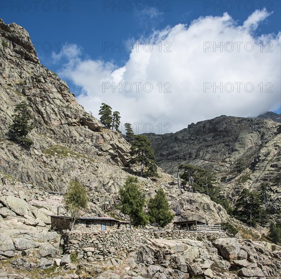 Cabin on the hiking trail GR20 on the river Golo