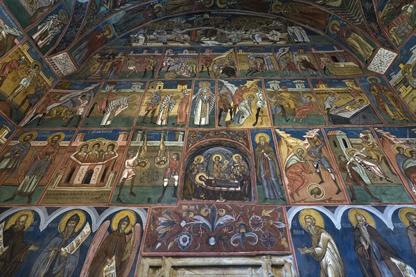 Wall frescos in the interior of the Humor Monastery