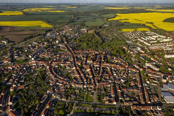 City walls and a circular town layout of the historic city of Teterow