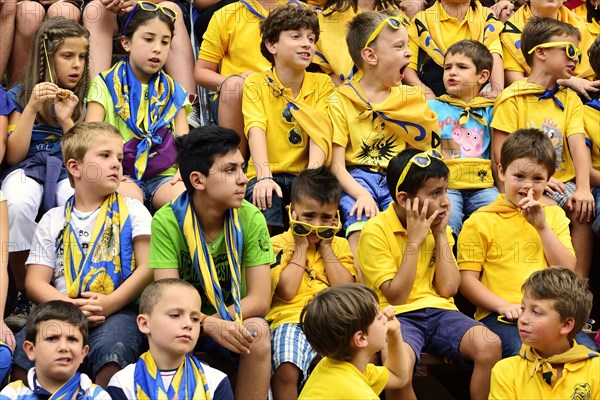 Grandstand with children on a training day of the Palio di Siena
