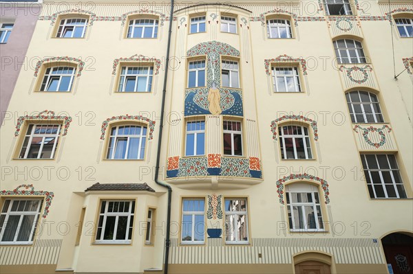 Restored Art Nouveau facade of a residential building