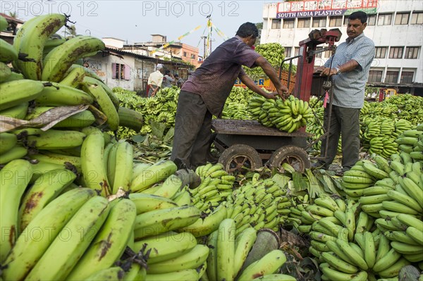 Banana sellers and workers weighing bananas on Broadway Market