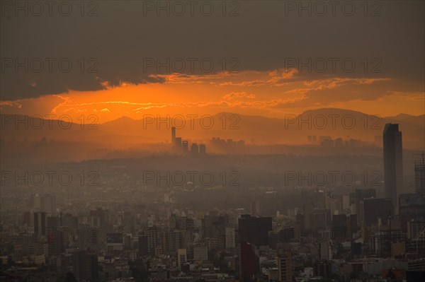 View across of the city at sunset