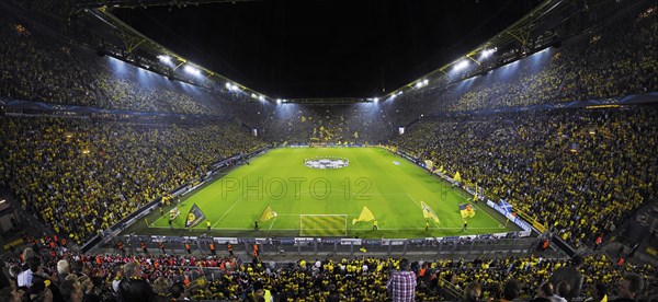 The sold-out Signal Iduna Arena before the kickoff of the UEFA Champions League game Borussia Dortmund vs Arsenal