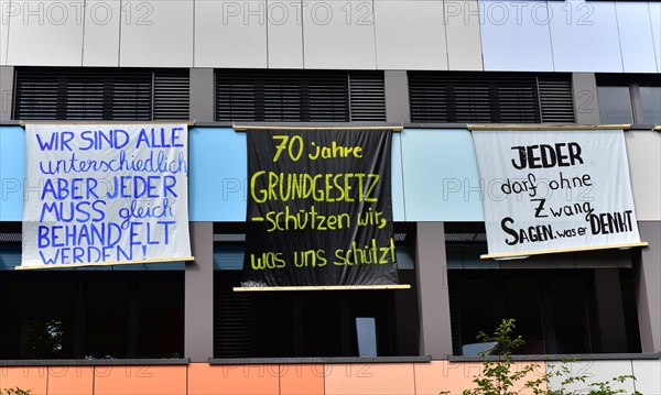 70 years of the Basic Law banners at the Freiburger Gymnasium St. Ursula