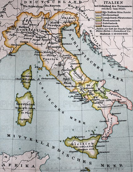 Map of Italy at the foundation of the Norman Empire around 1050