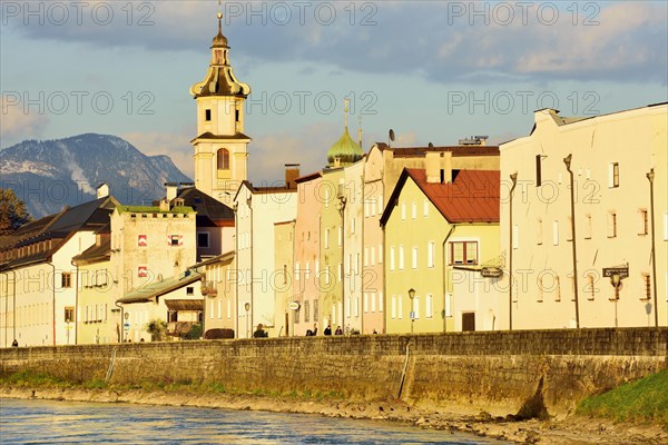 Medieval houses and Gothic town church in evening light