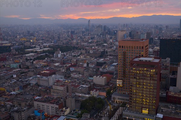 View across of the city at sunset