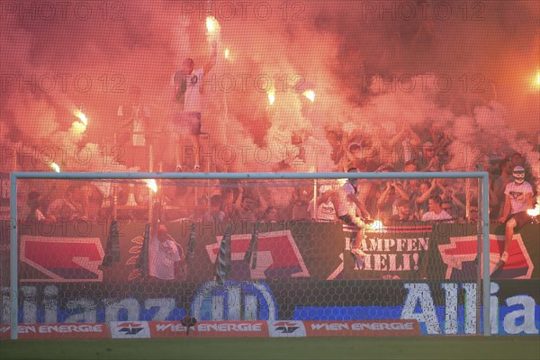 Fans of SK Rapid celebrate the last game at Gerhard Hanappi Stadium before its demolition