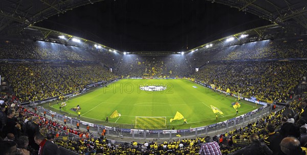 The sold-out Signal Iduna Arena before the kickoff of the UEFA Champions League game Borussia Dortmund vs Arsenal
