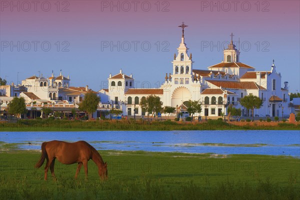 El Rocio village and Ermita del Rocio hermitage in morning light