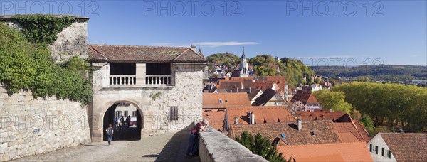 View from Schloss Hohentubingen castle on the old town with collegiate church