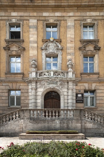 Entrance portal of the historic building of the Bavarian District Court