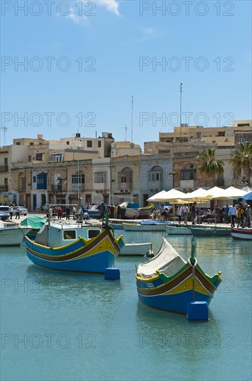 Colorfully painted traditional fishing boats