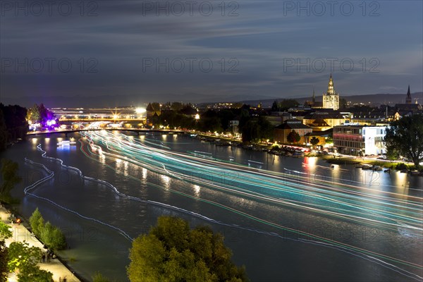 Light tracers of ships on the Rhine River during the Seenachtfest Festival