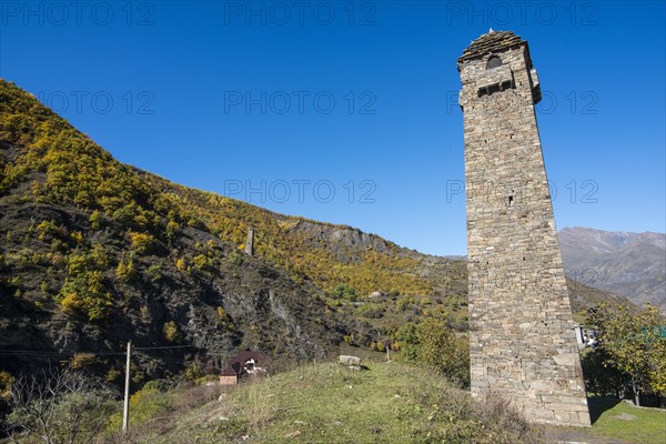 Chechen watchtower in the chechen mountains