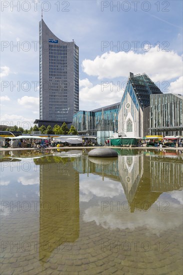 City-Hochhaus Leipzig skyscraper and the University Church of St. Pauli