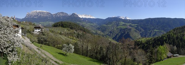 Landscape near Unterinn on the Ritten Renon with Schlern massif