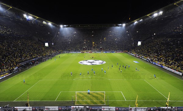 The sold-out Signal Iduna Arena before the kickoff of the UEFA Champions League game Borussia Dortmund vs Arsenal