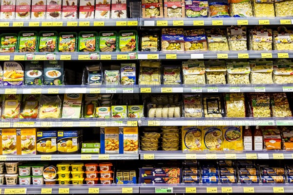 Shelf with various ready-made meals