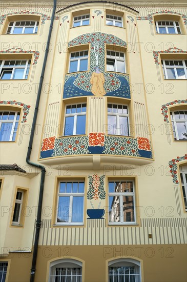 Multi-storey bay window of a restored Art Nouveau facade
