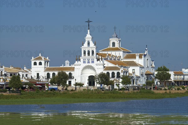 Hermitage of El Rocio in the lagoon of the Donana National Park