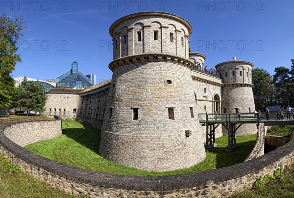 Historic Fort Thuengen or Draei Eechelen and the museum building of Musee d'Art Moderne Grand-Duc Jean