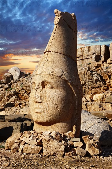 Broken statues around the tomb of Commagene King Antochius I on top of Mount Nemrut
