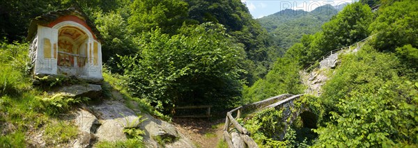 Little chapel in rustic mountain peasant village of Corippo