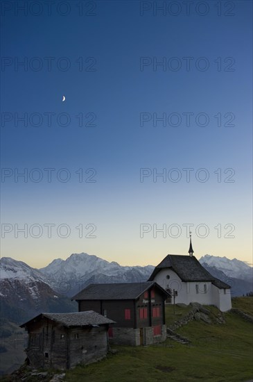 Bettmeralp village and the Pennine Alps or Valais Alps