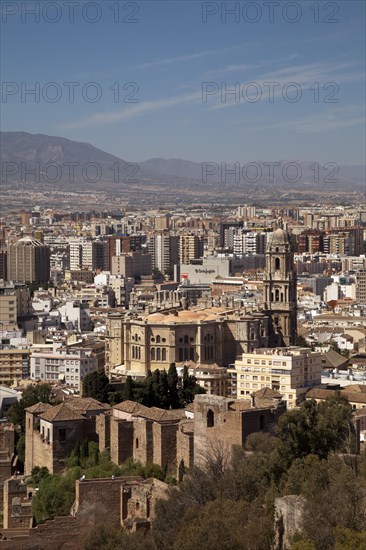 View from Monte de Gibralfaro towards the historic city centre and Catedral de la Encarnacion