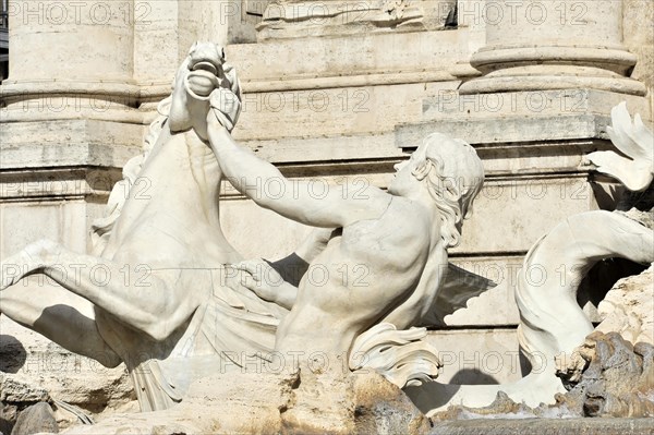 Detail view of the statue 'Horse with Triton'