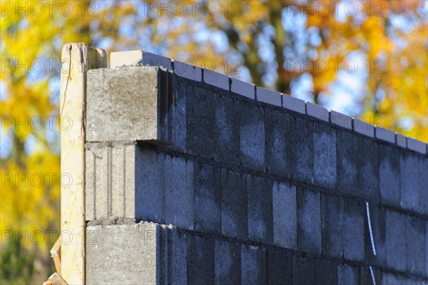 Freshly built wall of hollow blocks