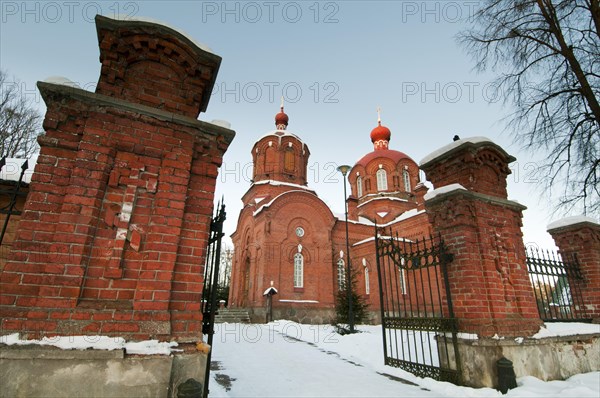 Russian Orthodox church in snow