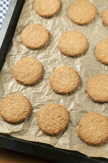 Oat biscuits on baking sheet