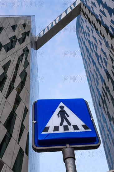 Zebra crossing sign in front of the Bella Sky Comwell Hotel in Oerestaden