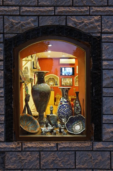 Porcelain Vases and cats in a shop window