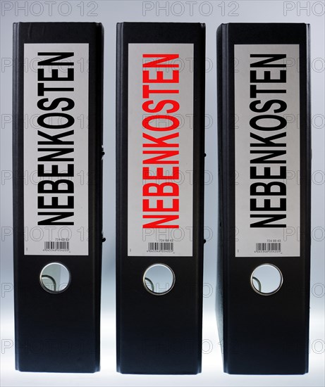 Three file folders labeled 'Nebenkosten'