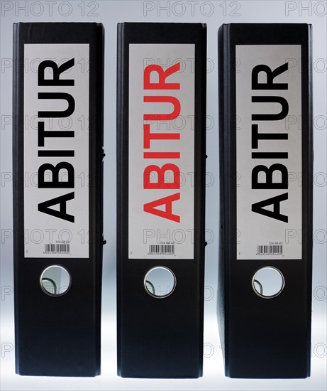 Three file folders labeled 'Abitur'