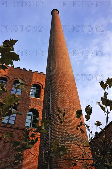 Brick chimney from the former brewery of Sudhaus beside the Kunsthalle Wuerth art gallery
