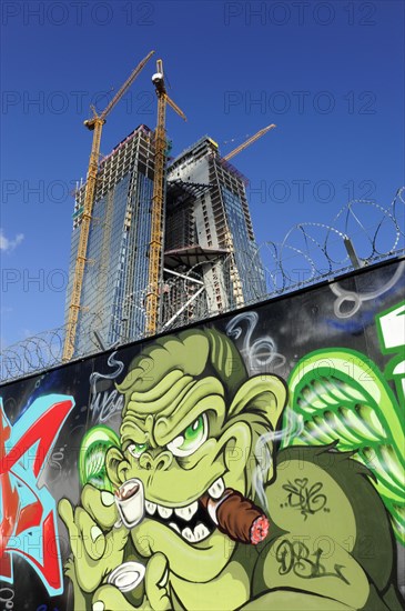 Graffiti in front of the construction site of the new ECB