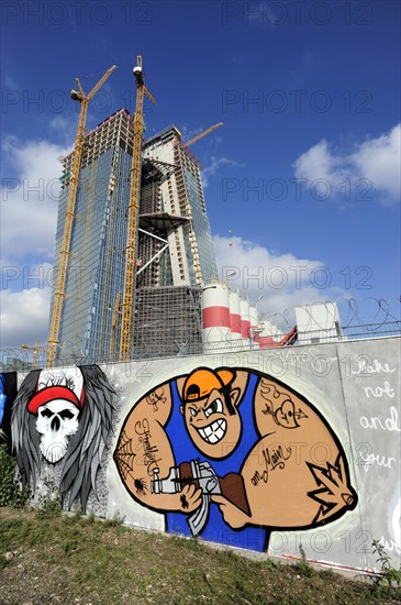 Graffiti in front of the construction site of the new ECB